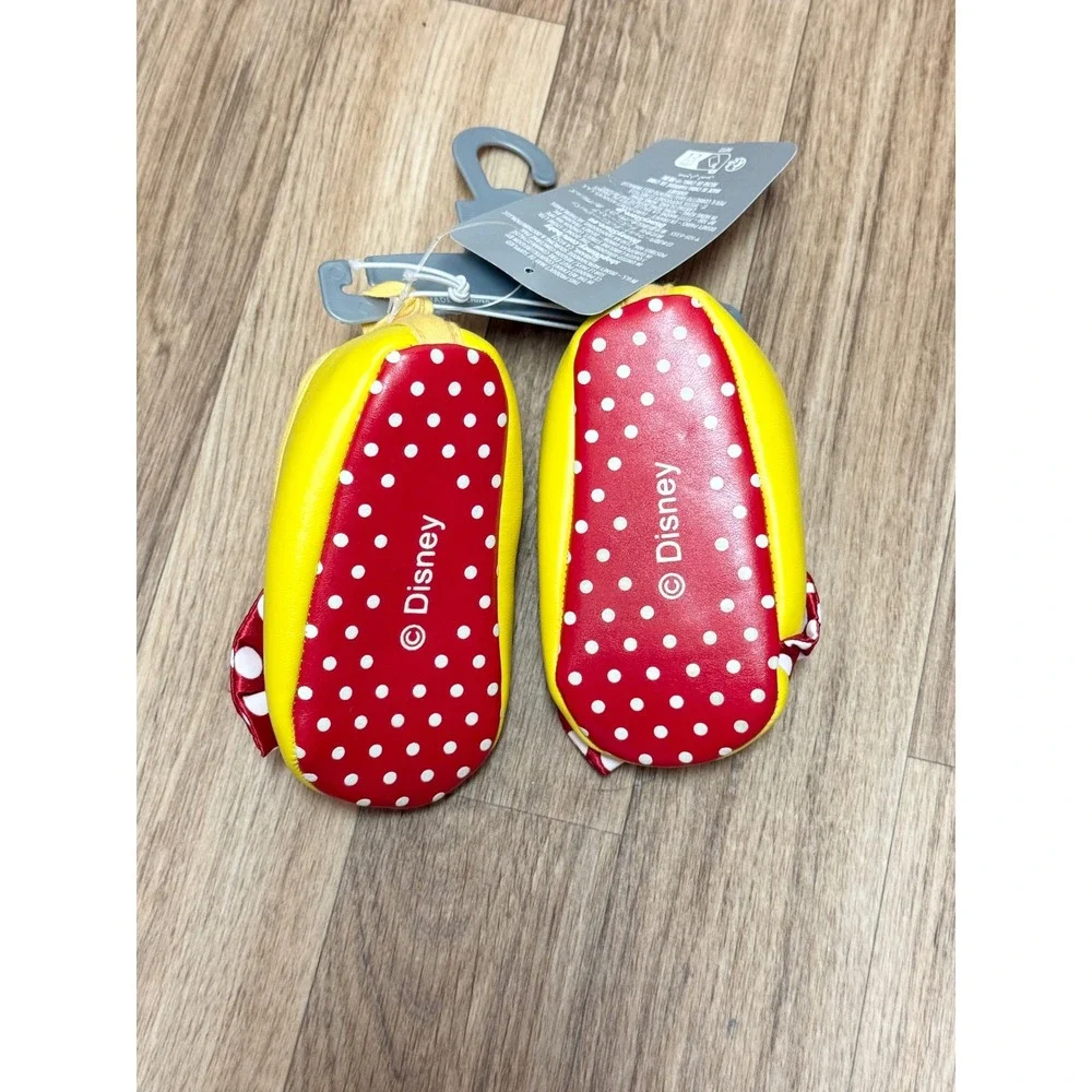 NEW Disney Baby Minnie Mouse Yellow Red Polka Dot Bow Booties Sock Top 6-12M